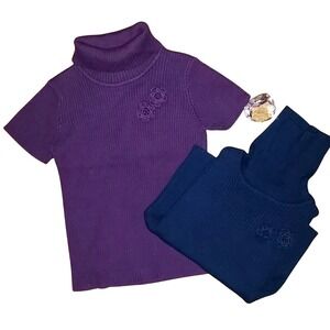 Childrens Place Girls Short Sleeve Ribbed Plum and Navy Turtlenecks Size 3T